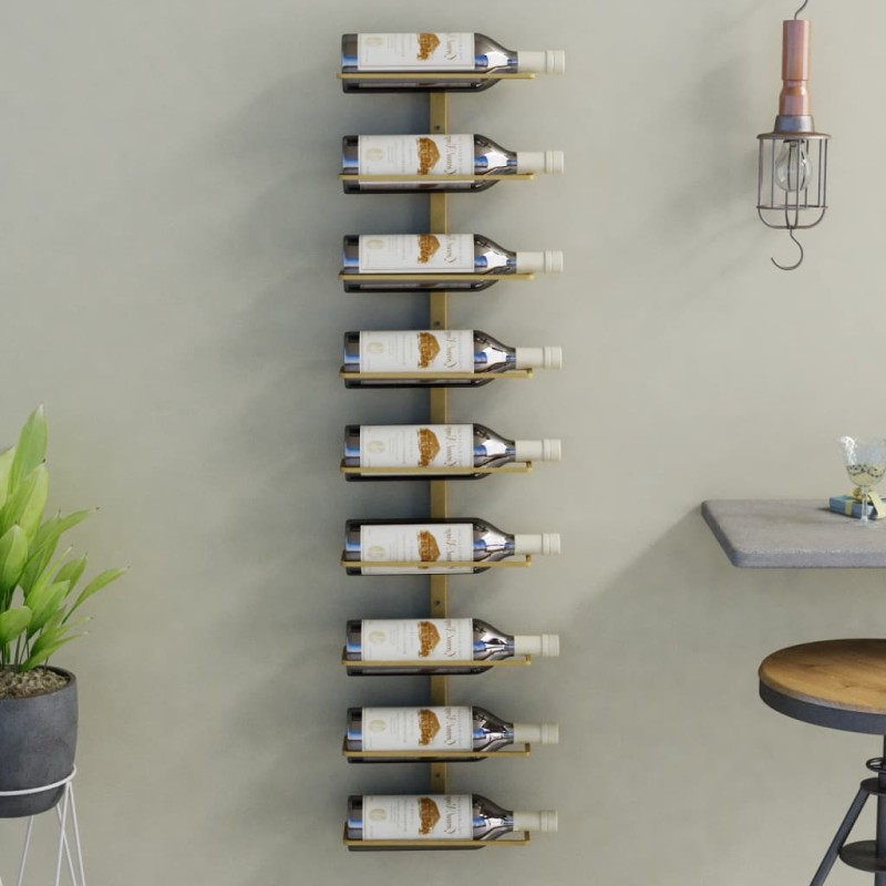 vidaXL Botellero de pared para 9 botellas hierro dorado vidaXL Botellero de pared para 9 botellas hierro dorado