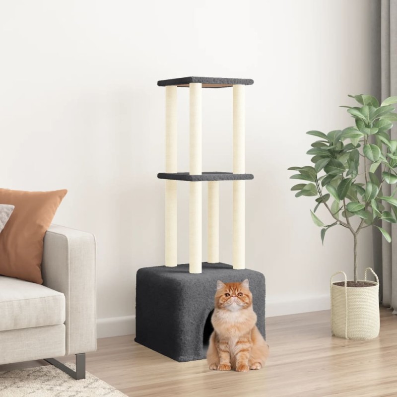 vidaXL Rascador para gatos con postes de sisal gris oscuro 133,5 cm vidaXL Rascador para gatos con postes de sisal gris oscuro 133,5 cm