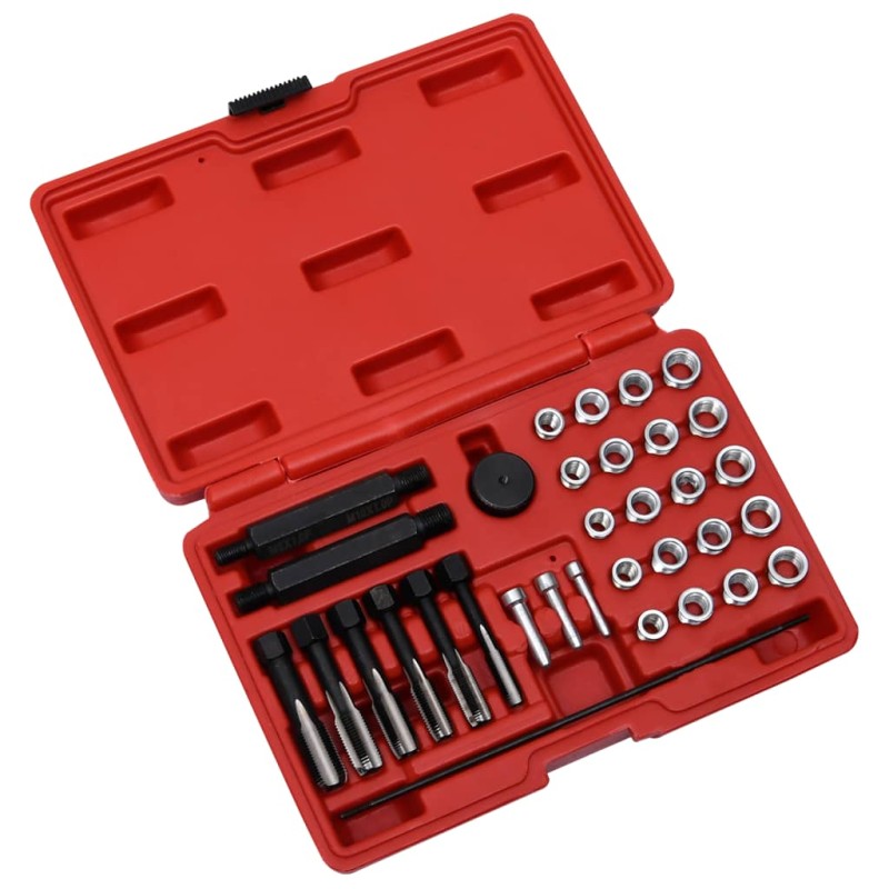 vidaXL Set reparación rosca bujía incandescente 33 pzas M8 M10 M12 vidaXL Set reparación rosca bujía incandescente 33 pzas M8 M10 M12