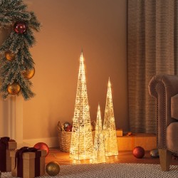 vidaXL Set cono luz LED decorativo acrílico blanco cálido 30/45/60cm