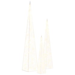 vidaXL Set cono luz LED decorativo acrílico blanco cálido 30/45/60cm