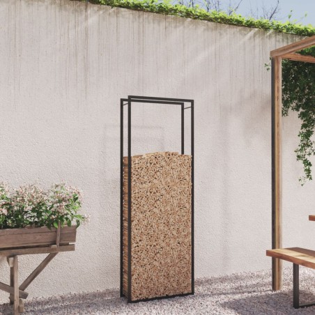 vidaXL Leñero de acero negro mate 80x28x222 cm