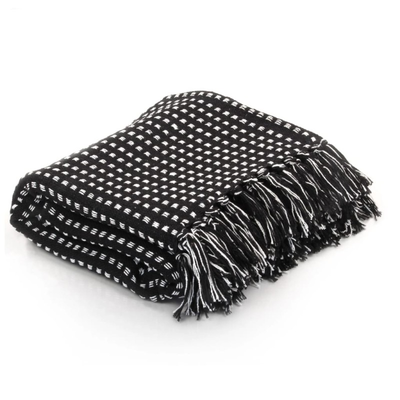 vidaXL Manta a cuadros de algodón negro 220x250 cm vidaXL Manta a cuadros de algodón negro 220x250 cm