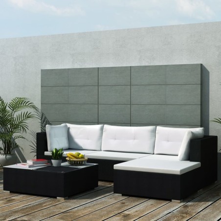 vidaXL Set de sofás de jardín 5 piezas y cojines ratán sintético negro