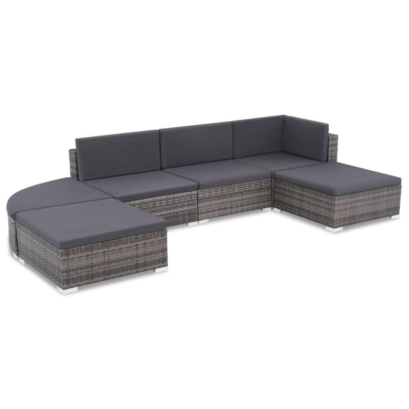 vidaXL Set de sofás de jardín 6 piezas y cojines ratán sintético gris vidaXL Set de sofás de jardín 6 piezas y cojines ratán sintético gris