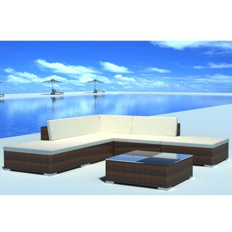 vidaXL Set muebles de jardín 6 piezas y cojines ratán sintético marrón vidaXL Set muebles de jardín 6 piezas y cojines ratán sintético marrón