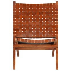 vidaXL Silla plegable de tiras cruzadas de cuero auténtico marrón