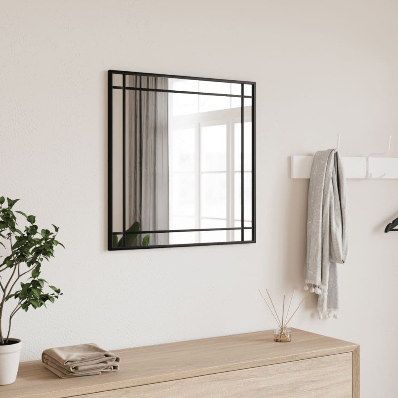 vidaXL Espejo de pared cuadrado de hierro negro 60x60 cm vidaXL Espejo de pared cuadrado de hierro negro 60x60 cm