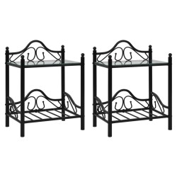 vidaXL Mesitas de noche acero vidrio templado 45x30,5x60cm negro 2uds