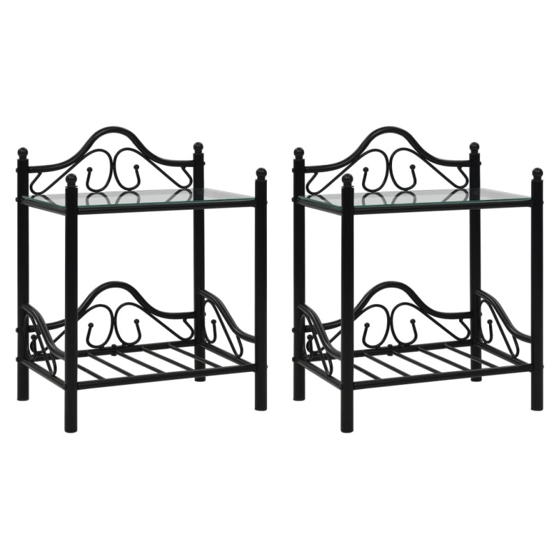 vidaXL Mesitas de noche acero vidrio templado 45x30,5x60cm negro 2uds vidaXL Mesitas de noche acero vidrio templado 45x30,5x60cm negro 2uds