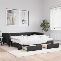 vidaXL Sofá cama nido con cajones tela negro 100x200 cm