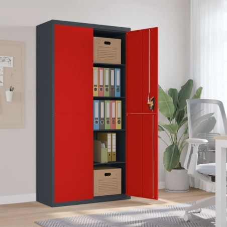 vidaXL Armario archivador de acero gris antracita y rojo 90x40x180 cm