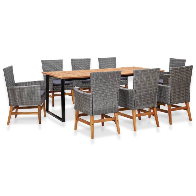 vidaXL Set comedor jardín 9 pzas ratán sintético y madera acacia gris vidaXL Set comedor jardín 9 pzas ratán sintético y madera acacia gris