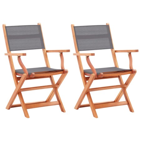 vidaXL Sillas plegables jardín 2 uds madera eucalipto y textilene gris