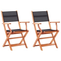vidaXL Sillas plegables jardín 2 uds madera eucalipto textilene negro