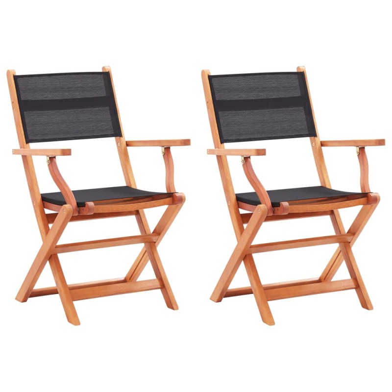 vidaXL Sillas plegables jardín 2 uds madera eucalipto textilene negro vidaXL Sillas plegables jardín 2 uds madera eucalipto textilene negro