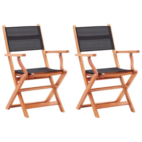 vidaXL Sillas plegables jardín 2 uds madera eucalipto textilene negro