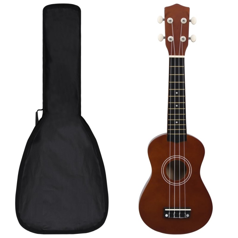 vidaXL Juego de ukelele soprano para niños con funda madera oscura 21" vidaXL Juego de ukelele soprano para niños con funda madera oscura 21"