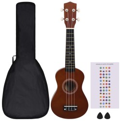 vidaXL Juego de ukelele soprano para niños con funda madera oscura 21"    