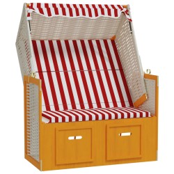 vidaXL Silla playa Strandkorb dosel ratán sintético madera rojo blanco