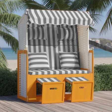 vidaXL Silla Strandkorb con cojines ratán sintético madera blanco gris