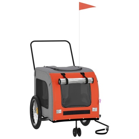vidaXL Remolque de bicicleta mascotas hierro tela Oxford naranja gris