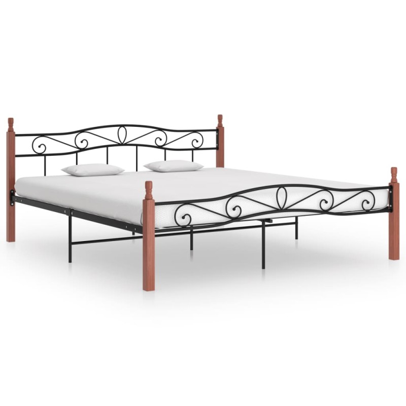 vidaXL Estructura de cama madera maciza roble metal negro 200x200 cm vidaXL Estructura de cama madera maciza roble metal negro 200x200 cm