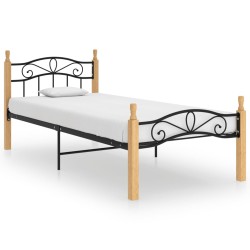 vidaXL Estructura de cama madera maciza roble metal negro 100x200 cm