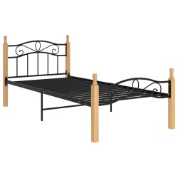 vidaXL Estructura de cama madera maciza roble metal negro 100x200 cm