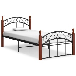 vidaXL Estructura de cama metal y madera maciza de roble 100x200 cm 