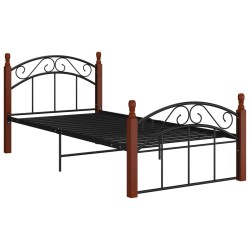 vidaXL Estructura de cama metal y madera maciza de roble 100x200 cm 