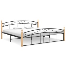 vidaXL Estructura de cama metal y madera maciza de roble 200x200 cm 