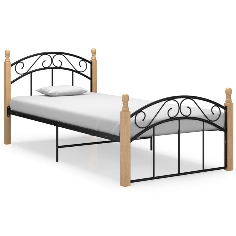 vidaXL Estructura de cama metal y madera maciza de roble 90x200 cm vidaXL Estructura de cama metal y madera maciza de roble 90x200 cm