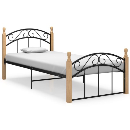 vidaXL Estructura de cama metal y madera maciza de roble 90x200 cm