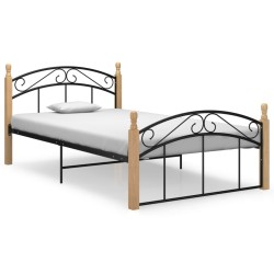 vidaXL Estructura de cama metal y madera maciza de roble 120x200 cm 