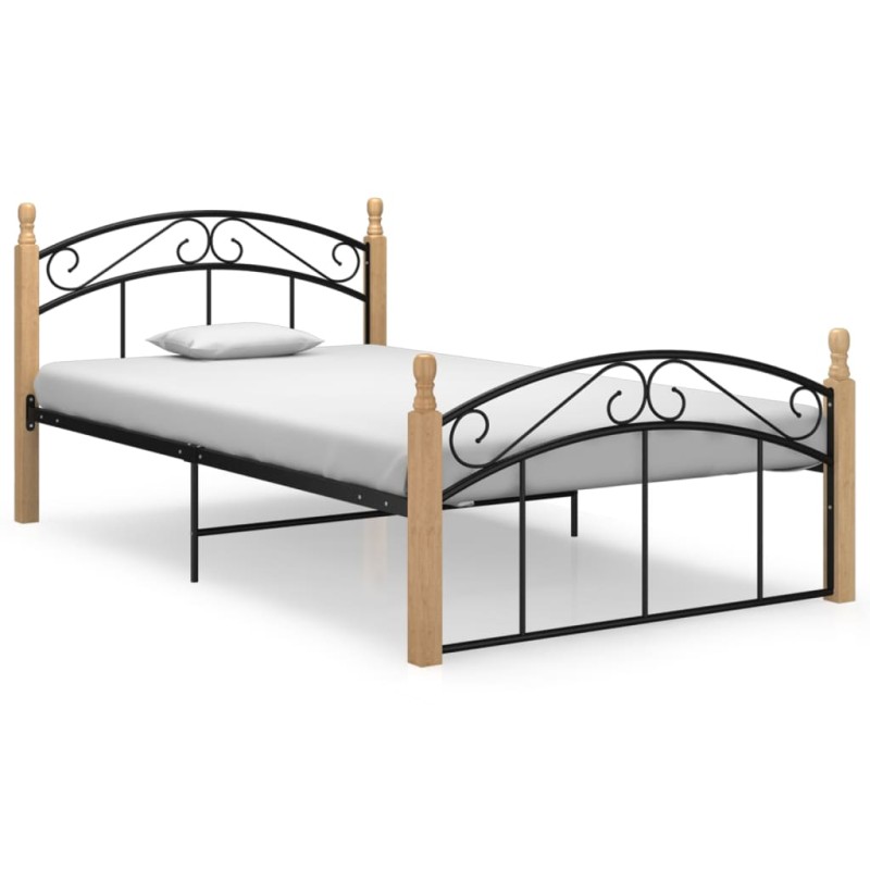 vidaXL Estructura de cama metal y madera maciza de roble 120x200 cm vidaXL Estructura de cama metal y madera maciza de roble 120x200 cm