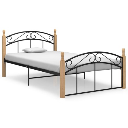 vidaXL Estructura de cama metal y madera maciza de roble 120x200 cm 