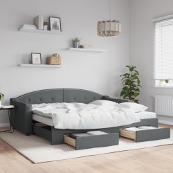 vidaXL Sofá cama nido con cajones tela gris oscuro 90x200 cm