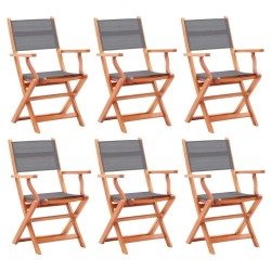 vidaXL Sillas jardín plegables 6 uds madera eucalipto textilene gris
