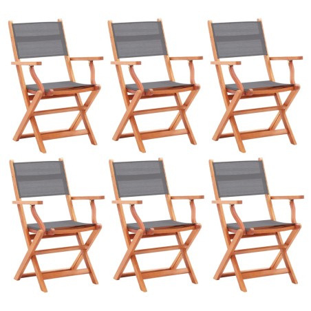 vidaXL Sillas jardín plegables 6 uds madera eucalipto textilene gris