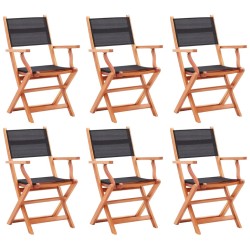 vidaXL Sillas jardín plegables 6 uds madera eucalipto textilene negro