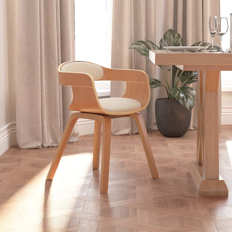 vidaXL Silla de comedor de cuero sintético y madera curvada crema vidaXL Silla de comedor de cuero sintético y madera curvada crema