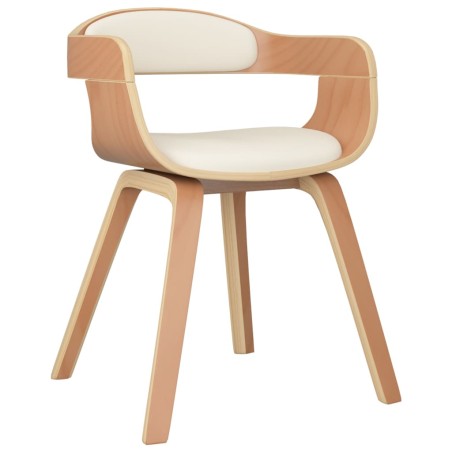 vidaXL Silla de comedor de cuero sintético y madera curvada crema