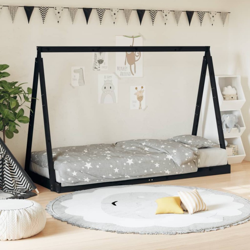 vidaXL Estructura de cama para niños madera de pino negro 80x200 cm vidaXL Estructura de cama para niños madera de pino negro 80x200 cm