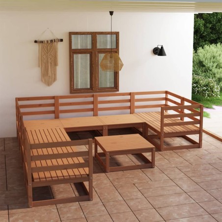 vidaXL Juego de muebles de jardín 9 piezas madera maciza de pino