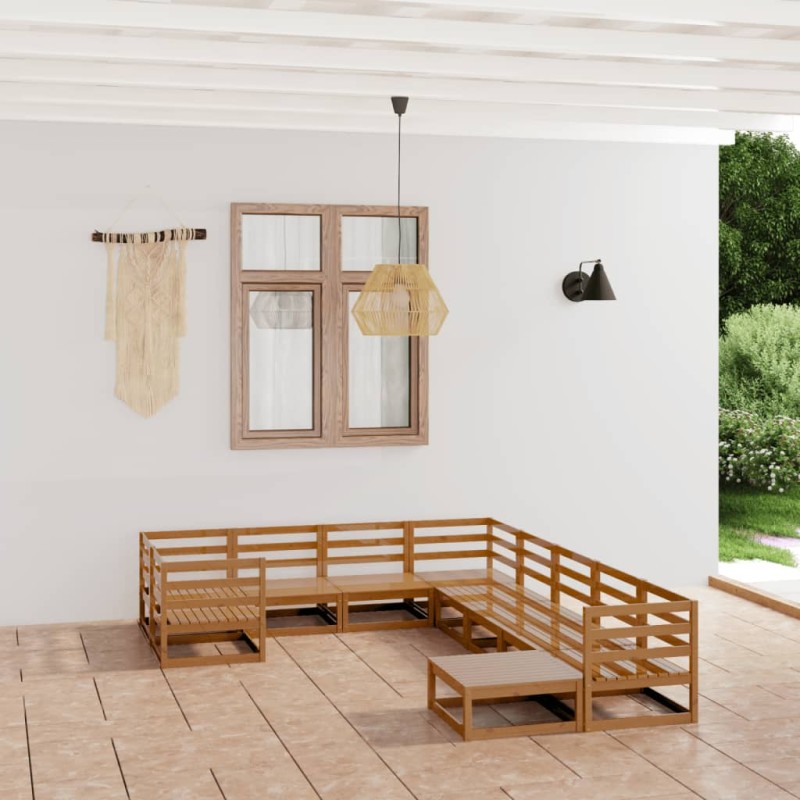 vidaXL Juego de muebles de jardín 10 piezas madera maciza de pino vidaXL Juego de muebles de jardín 10 piezas madera maciza de pino