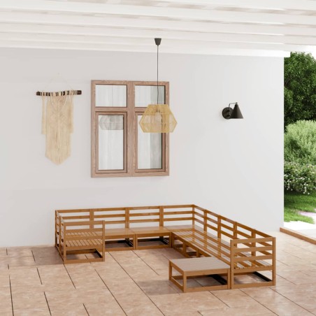 vidaXL Juego de muebles de jardín 10 piezas madera maciza de pino