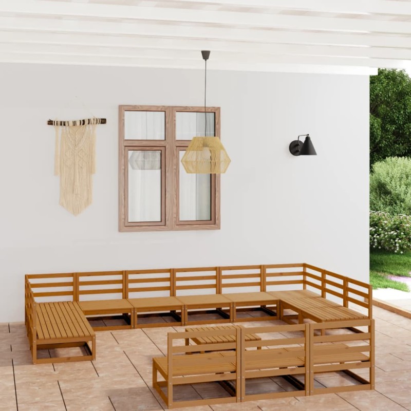 vidaXL Juego de muebles de jardín 14 piezas madera maciza de pino vidaXL Juego de muebles de jardín 14 piezas madera maciza de pino