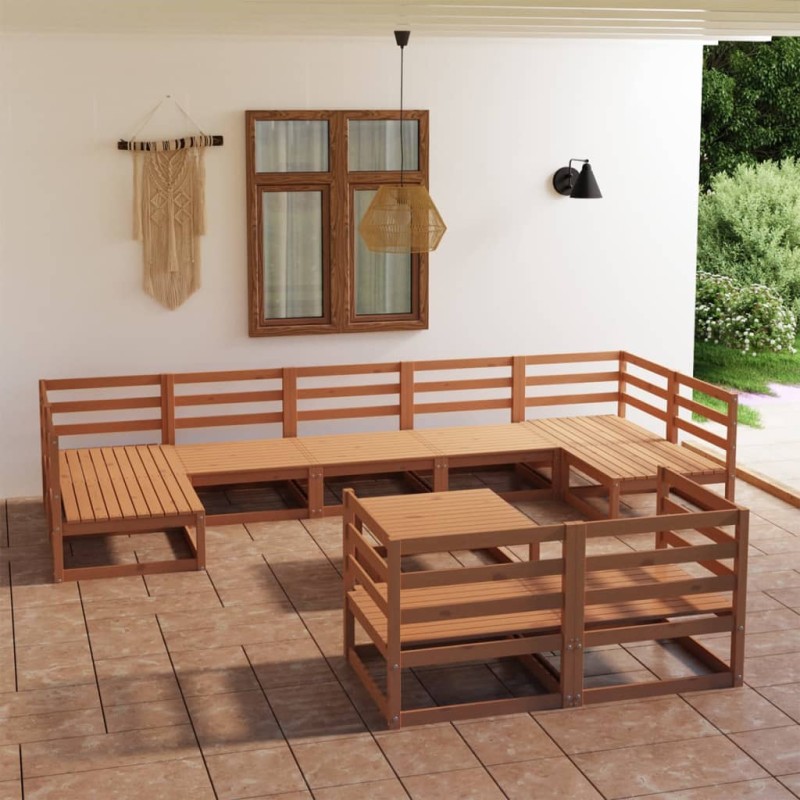 vidaXL Juego de muebles de jardín 10 piezas madera maciza de pino vidaXL Juego de muebles de jardín 10 piezas madera maciza de pino