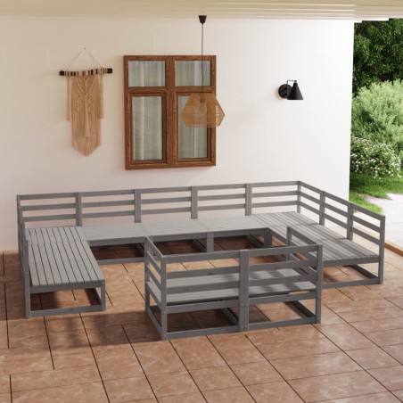 vidaXL Juego de muebles de jardín 11 piezas madera maciza de pino